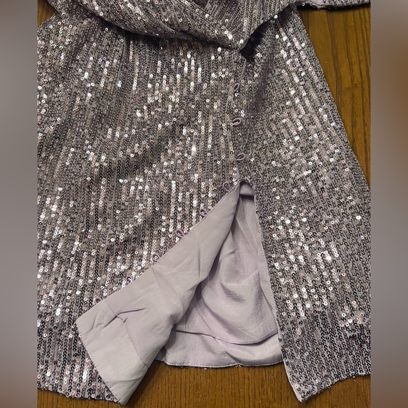 ASOS DESIGN Sequin Embellished Drape Detail Mini Dress with Button Detail Size 4 - Picture 11 of 16